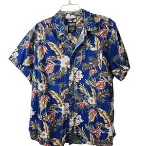 Lazer LZR Garment Co. Blue Floral Bohemian Tropical Aloha Button Down Shirt XL